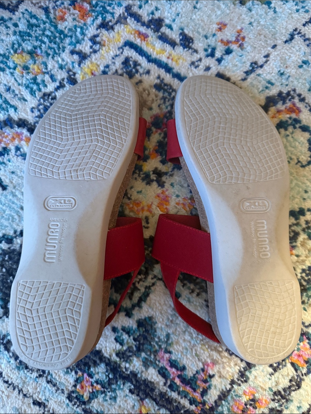 MUNRO Pisces Red Combo Leather Double-Strap Elastic Back Sandals 9M - Picture 7 of 9